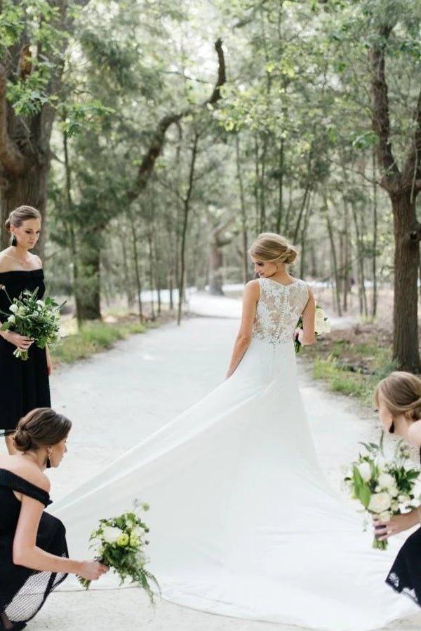NumberSea Gorgeous Round Neck Sleeveless Sweep Train Mermaid Lace Wedding Dress,MW458