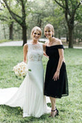 NumberSea Gorgeous Round Neck Sleeveless Sweep Train Mermaid Lace Wedding Dress,MW458
