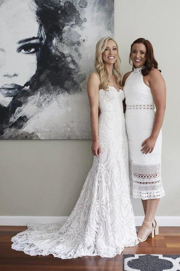NumberSea Gorgeous Strapless Sweetheart Mermaid Sweep Train Lace Wedding Dress,MW457