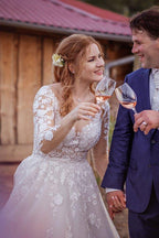 NumberSea Gorgeous Tulle Lace Illusion Neck Long Sleeves Wedding Dresses, MW529