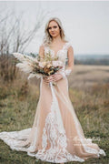 NumberSea Gorgeous Tulle Mermaid Long Sleeves Wedding Dresses With Appliques, MW967