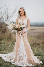 NumberSea Gorgeous Tulle Mermaid Long Sleeves Wedding Dresses With Appliques, MW967