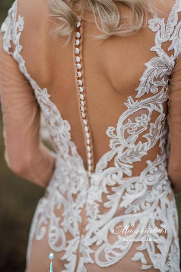 NumberSea Gorgeous Tulle Mermaid Long Sleeves Wedding Dresses With Appliques, MW967