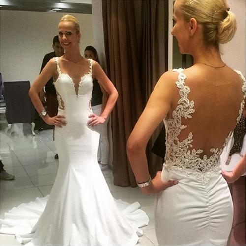 NumberSea Gorgeous Vintage Mermaid Lace Backless Sweetheart Long Wedding Dresses, MW164
