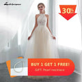 NumberSea Hater Neck Beach Bridal Dress Vestido De Noiva Light Perals Sleeveless Simple Tulle Wedding Dress