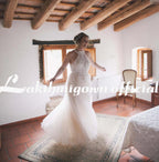 NumberSea Hater Neck Beach Bridal Dress Vestido De Noiva Light Perals Sleeveless Simple Tulle Wedding Dress