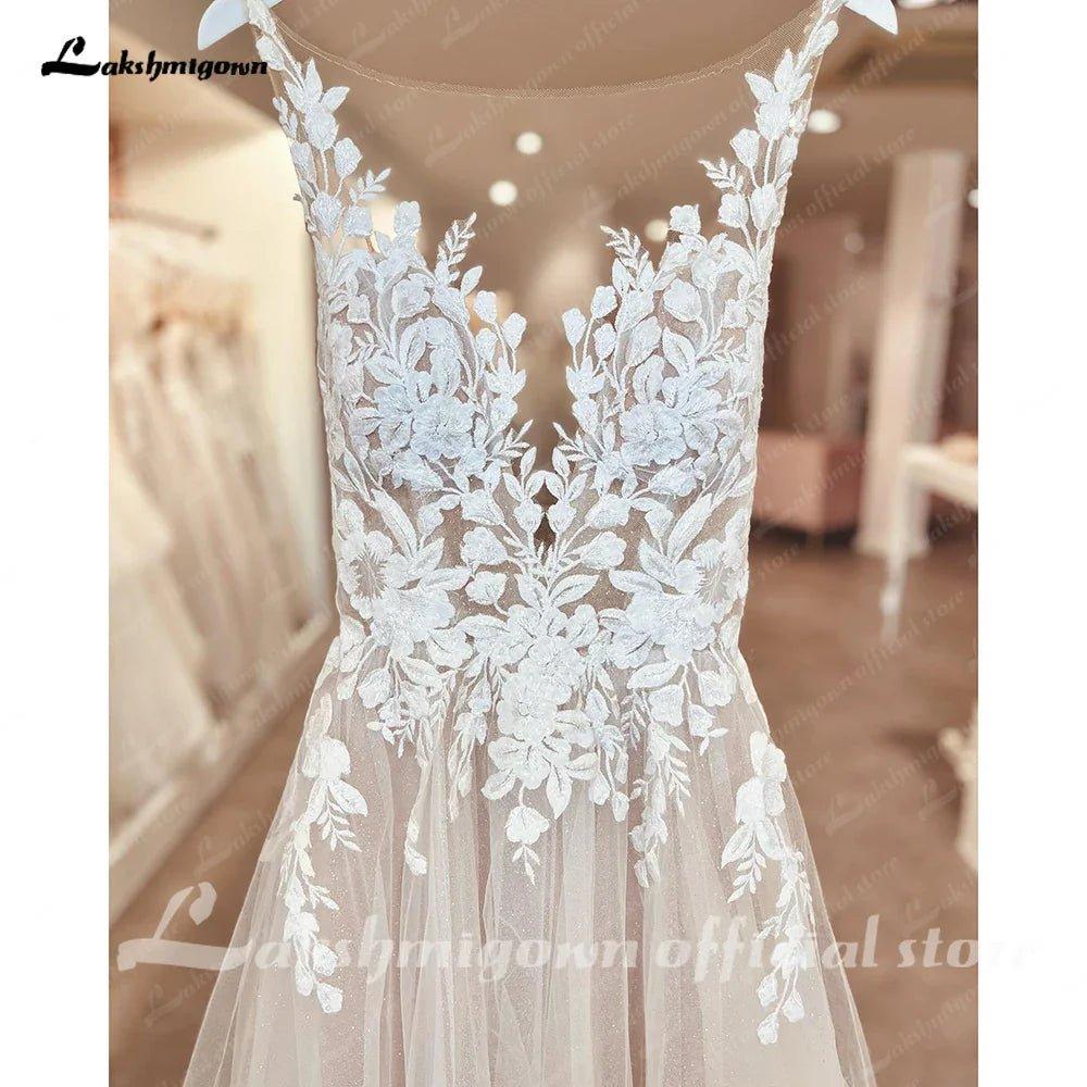 NumberSea Illusion Wedding Dress Sleeveless Backless O-Neck Bride Dress See Through Appliques Formal Robe de marie
