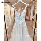 NumberSea Illusion Wedding Dress Sleeveless Backless O-Neck Bride Dress See Through Appliques Formal Robe de marie