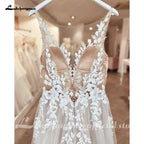 NumberSea Illusion Wedding Dress Sleeveless Backless O-Neck Bride Dress See Through Appliques Formal Robe de marie