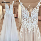 NumberSea Illusion Wedding Dress Sleeveless Backless O-Neck Bride Dress See Through Appliques Formal Robe de marie