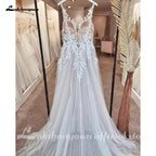NumberSea Illusion Wedding Dress Sleeveless Backless O-Neck Bride Dress See Through Appliques Formal Robe de marie