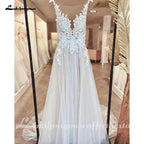 NumberSea Illusion Wedding Dress Sleeveless Backless O-Neck Bride Dress See Through Appliques Formal Robe de marie