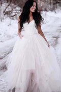 NumberSea Ivory A-line Tulle Lace Top Straps Backless Wedding dresses, Bridal Gown, MW683