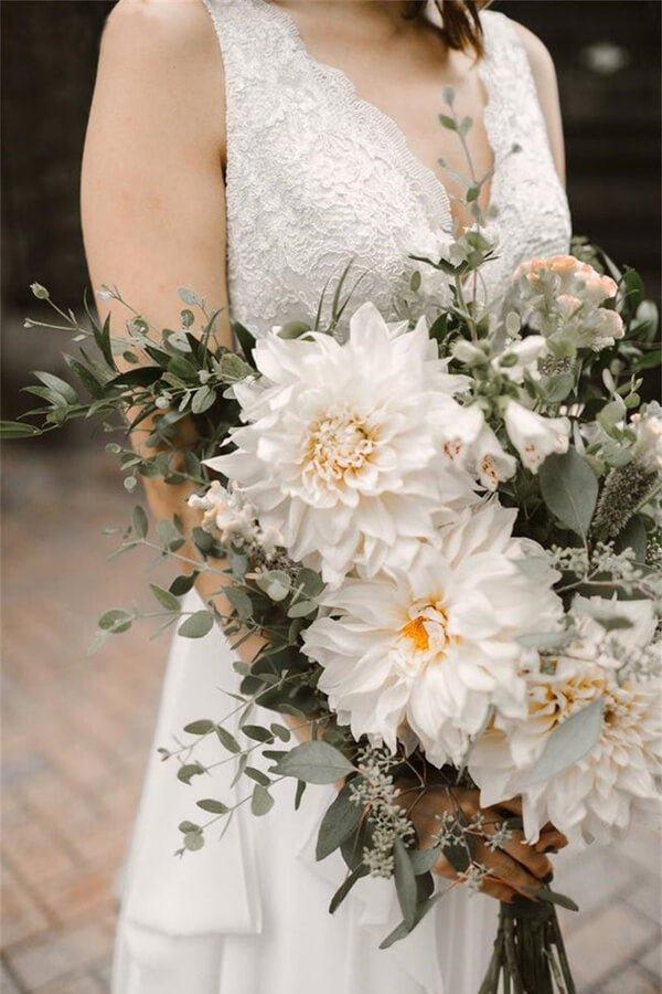 NumberSea Ivory Chiffon Backless A-line V-neck Lace Wedding Dresses, Bridal Gown, MW668