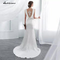 NumberSea Ivory Elegant Stain Mermaid Wedding Dresses Vestido De Noiva with shawel Sweep/ Brush Train Wedding Gown