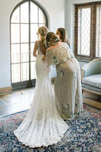 NumberSea Ivory Lace Mermaid Backless V-neck Beach Wedding Dresses, Bridal Gown, MW689