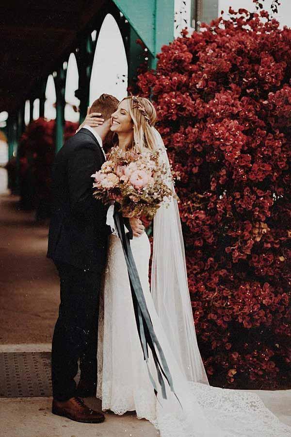 NumberSea Ivory Lace Mermaid V-neck Sweep Train Wedding Dresses, Bridal Gown, MW706