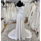 NumberSea Ivory Mermaid Wedding Dress Satin Pleat Bride Dresses Appliques Beach Boho Wedding Party Dress