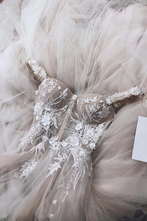 NumberSea Ivory Off Shoulder Sweetheart Long Wedding Dresses with Lace Appliques, MW708