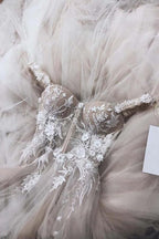NumberSea Ivory Off Shoulder Sweetheart Long Wedding Dresses with Lace Appliques, MW708