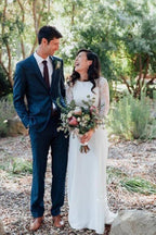 NumberSea Ivory Sheath Satin Long Sleeves Rustic Wedding Dresses, Bridal Dress, MW963