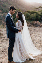 NumberSea Ivory Sheath Satin Long Sleeves Rustic Wedding Dresses, Bridal Dress, MW963