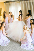NumberSea Ivory Tulle Ball Gown V Neck Rhinestone Wedding Dresses, Bridal Gown, MW549