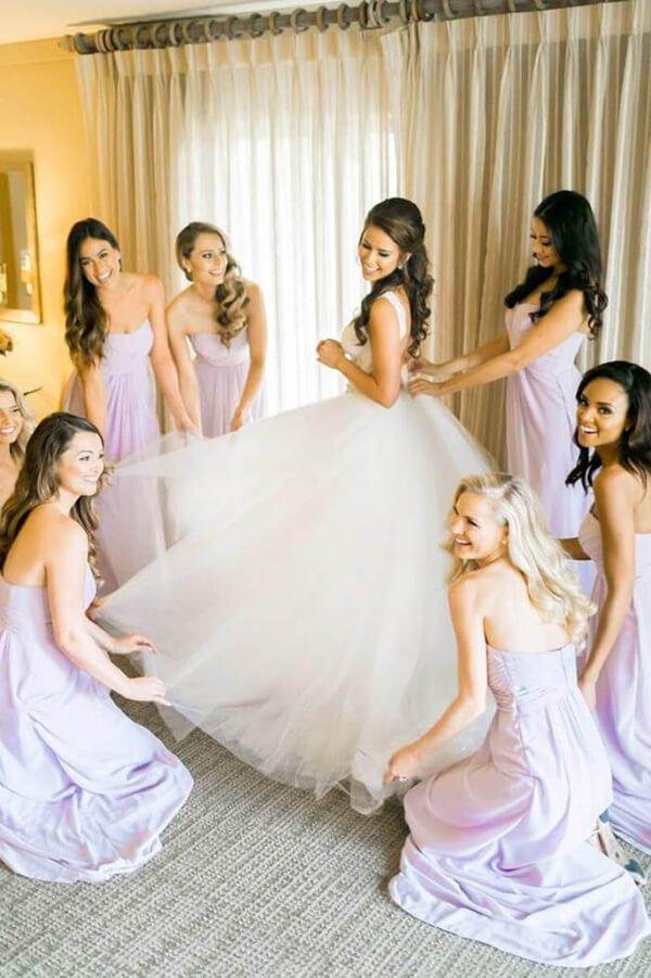 NumberSea Ivory Tulle Ball Gown V Neck Rhinestone Wedding Dresses, Bridal Gown, MW549
