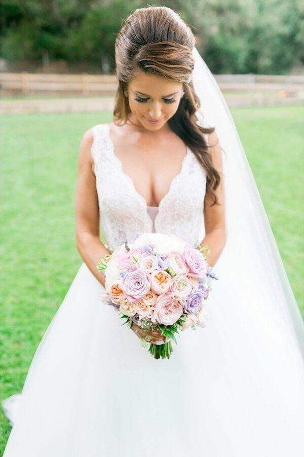 NumberSea Ivory Tulle Ball Gown V Neck Rhinestone Wedding Dresses, Bridal Gown, MW549
