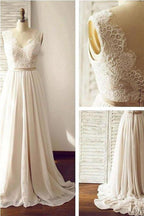 NumberSea Ivory V-neck Open Back Sleeveless Lace Sash Wedding Dress with Sweep Train, MW176