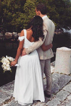 NumberSea Ivory Vintage Chiffon A-line Floor Length Wedding Dresses, Bridal Gowns, MW671