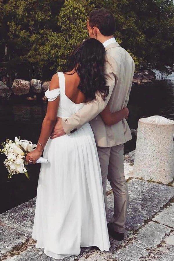 NumberSea Ivory Vintage Chiffon A-line Floor Length Wedding Dresses, Bridal Gowns, MW671
