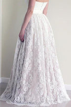 NumberSea Lace A line Sweetheart Neckline Strapless Wedding Dresses, Cheap Bridal Dresses, MW178