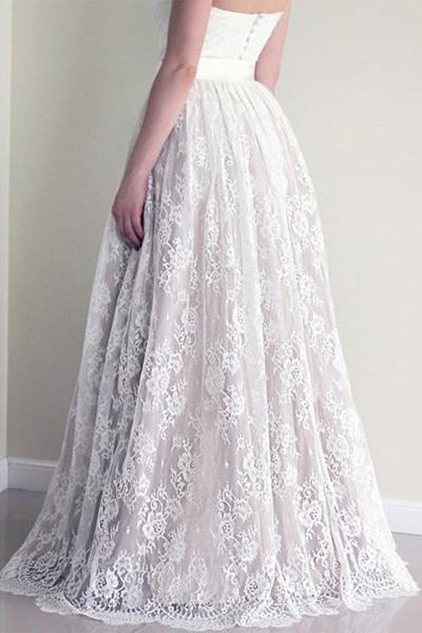 NumberSea Lace A line Sweetheart Neckline Strapless Wedding Dresses, Cheap Bridal Dresses, MW178