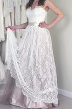 NumberSea Lace A line Sweetheart Neckline Strapless Wedding Dresses, Cheap Bridal Dresses, MW178