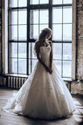 NumberSea Lace A-line Sweetheart Strapless Wedding Dress, Sweep Train Bridal Dresses, MW546