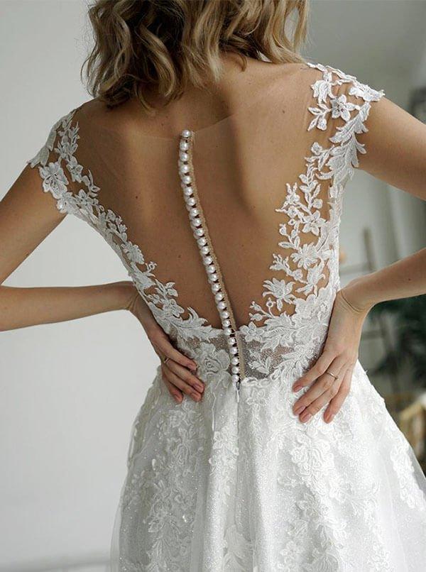 NumberSea Lace A-line V-neck Sleeveless Sweep Train Wedding Dress, Bridal Gowns, MW542