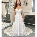 NumberSea Lace Appliques Boho Chiffon Wedding Dress with Detachable Sleeves Beach Women Civil Bridal  Wedding Gowns