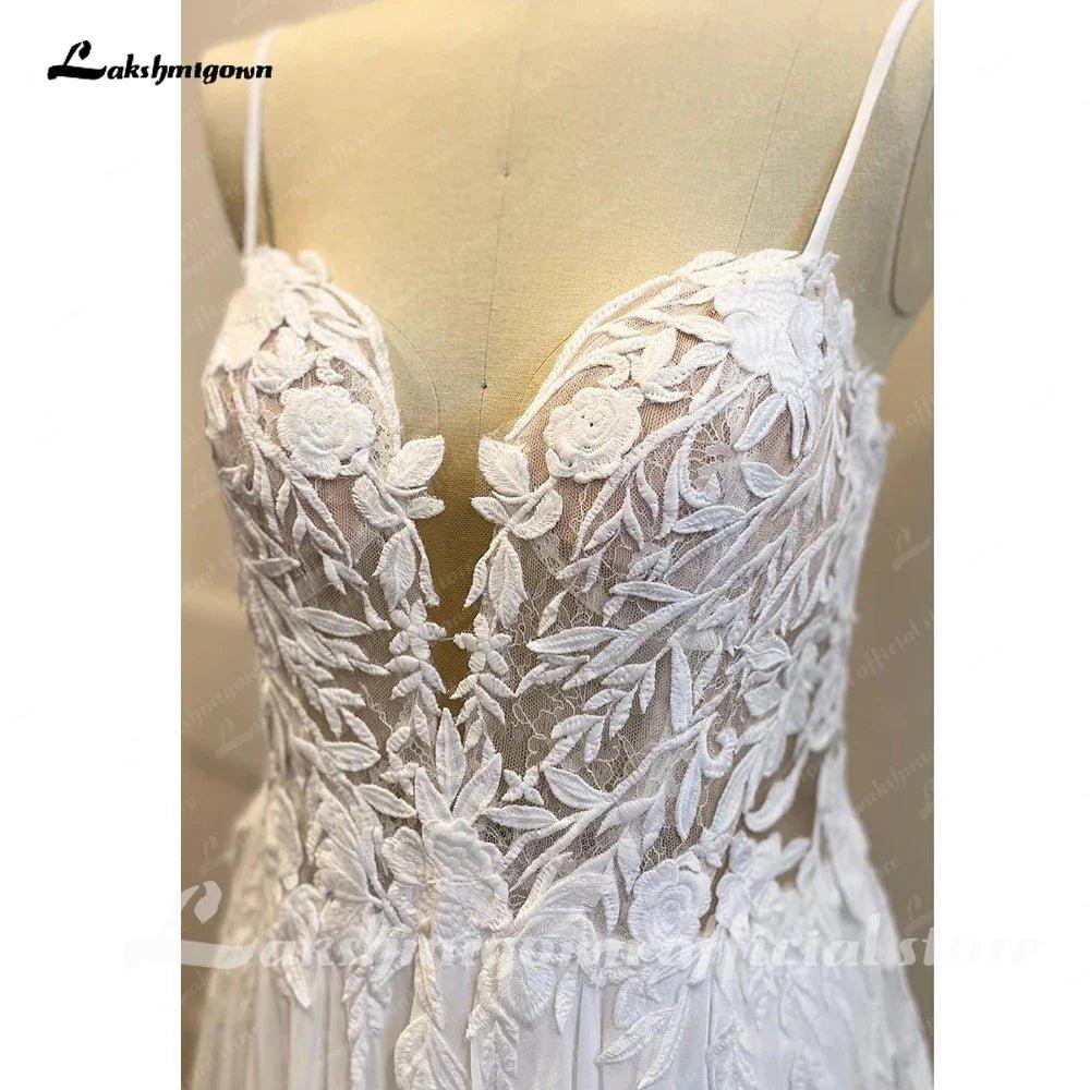 NumberSea Lace Appliques Chiffon Open Back V-neck Spaghetti Straps Beach Wedding Dress A Line 2025 Vestido Novia