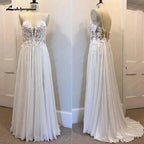 NumberSea Lace Appliques Chiffon Open Back V-neck Spaghetti Straps Beach Wedding Dress A Line 2025 Vestido Novia