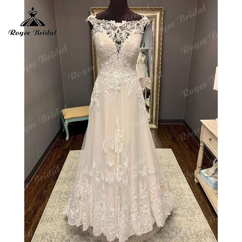 NumberSea Lace Appliques Illusion Sweep Train Cap Sleeve Blush Pink Boho Wedding Dress A Line Beach Bridal Gown trouwjurk Elegant 2025