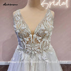 NumberSea Lace Beads Champagne V Neck Wedding Dress for Women 2025 Bridal Gown Cutsom Made Court Train  vestidos para mujer