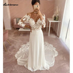 NumberSea Lace Chiffon Backless Wedding Dress for Women 2025 Long Sleeves Beach Bridal Gown Court Train  vestidos para mujer