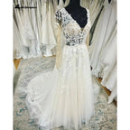 NumberSea Lace Long Sleeve Boho Wedding Dress 2025 Abito Da Sposa Garden Boho Wedding Gown Sexy V Neck Bridal Dress