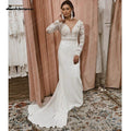 NumberSea Lace Long Sleeve Crepe Wedding Dresses 2025 Robe Satin Plus Size Mermaid Bridal Gowns Hochzeit
