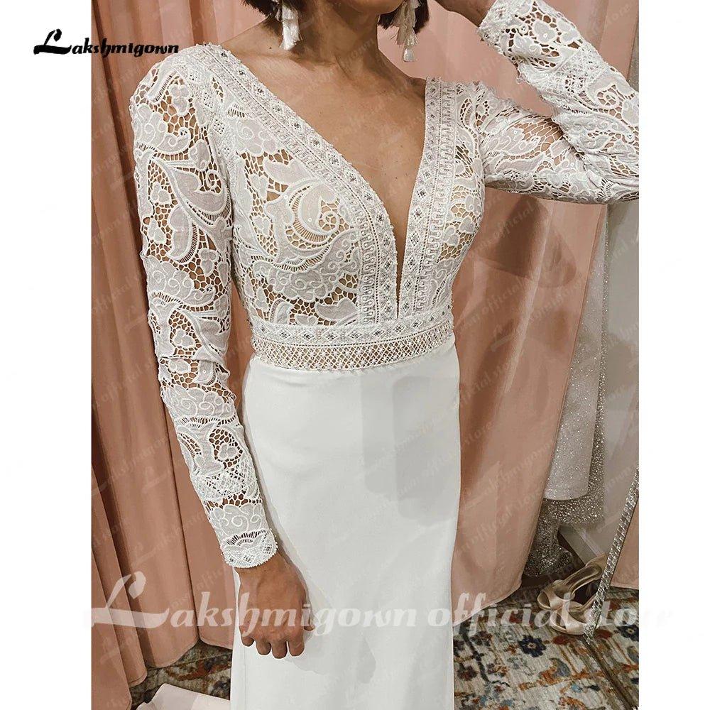 NumberSea Lace Long Sleeve Crepe Wedding Dresses 2025 Robe Satin Plus Size Mermaid Bridal Gowns Hochzeit