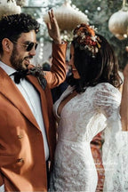 NumberSea Lace Mermaid Backless Long Sleeves Rustic Wedding Dresses, Bridal Gown, MW964