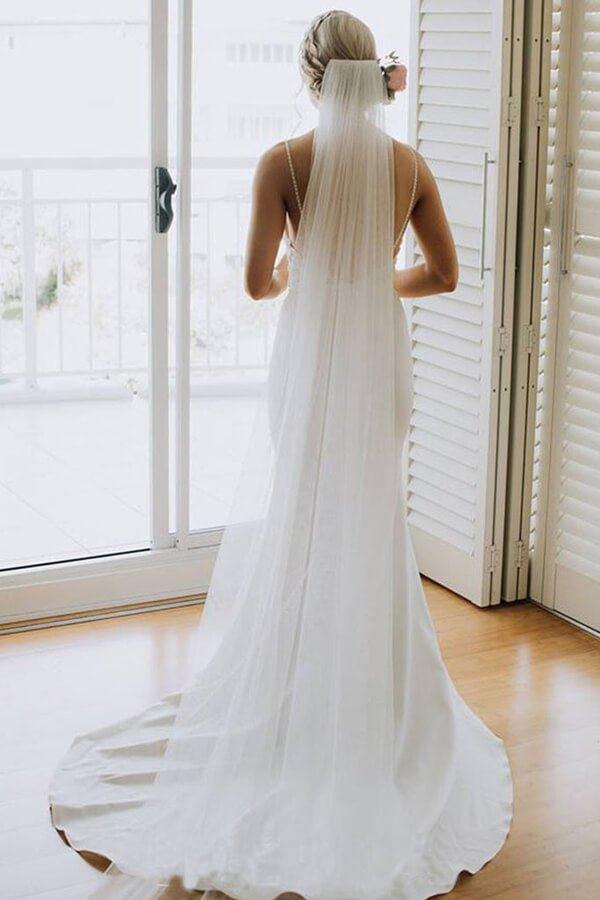 NumberSea Lace Mermaid Backless Spaghetti Straps Wedding Dresses, Bridal Gown, MW666