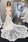 NumberSea Lace Mermaid Off-the-Shoulder Vintage Wedding Dresses, Bridal Gown, MW834