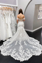 NumberSea Lace Mermaid Off-the-Shoulder Vintage Wedding Dresses, Bridal Gown, MW834
